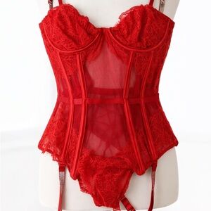 Victoria's Secret Red Lace Bustier with Garter Straps